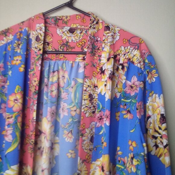 Seven Forty Two Open Blouse Cardigan L Half Sleeve Floral Colorful - Picture 6 of 15